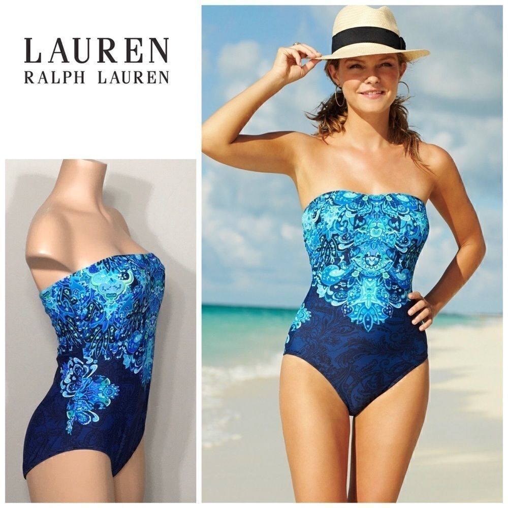 Lauren Ralph Lauren blue & green paisley swimsuit. Size 14